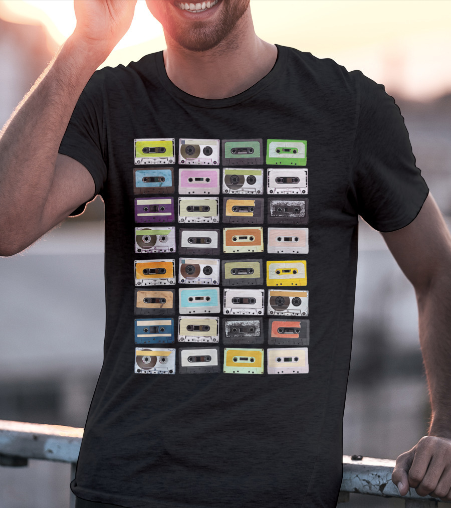 Colorful 1980s Cassette Tape Mixtapes Radio Music T-Shirt