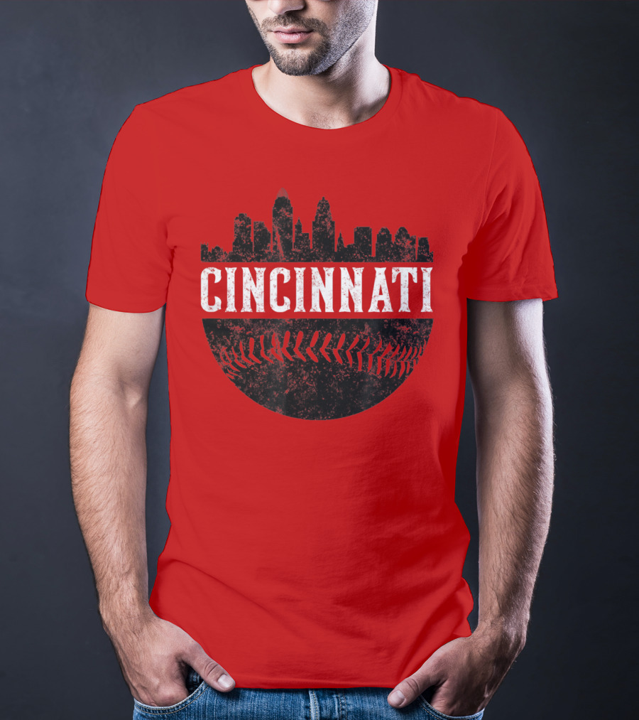 Cincinnati Ohio Skyline Baseball T-Shirt