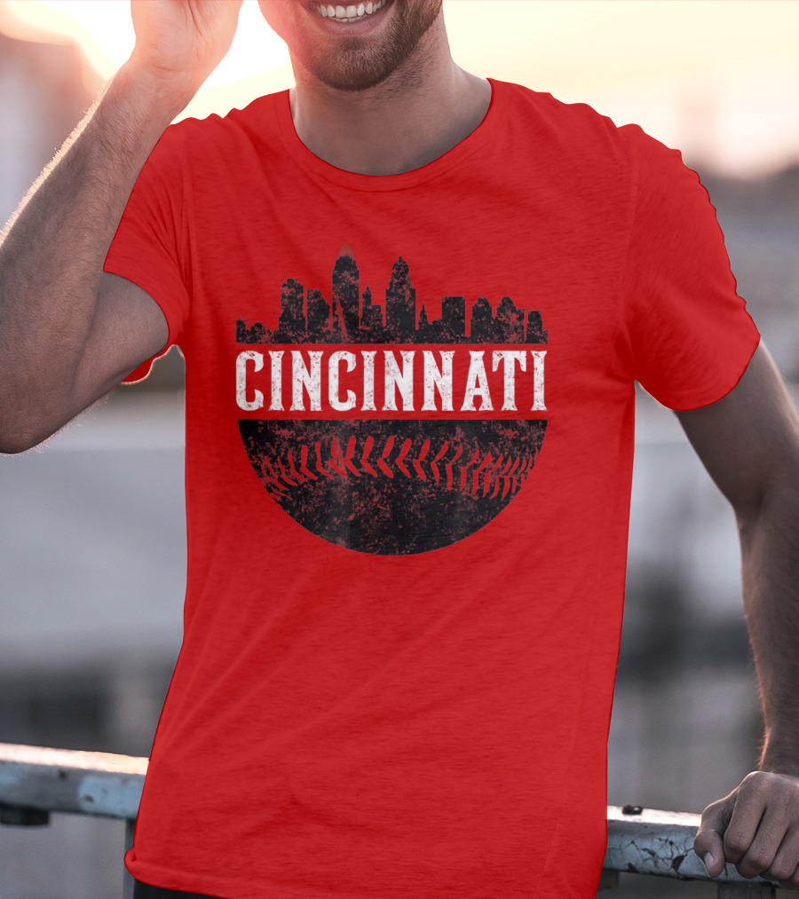 Cincinnati Ohio Skyline Baseball T-Shirt