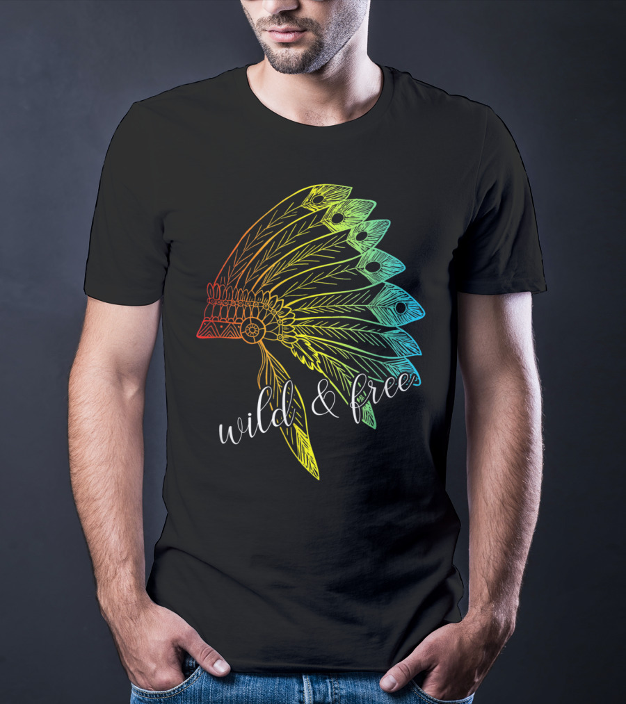 Wild And Free Colored Native American Headdress USA T-Shirt