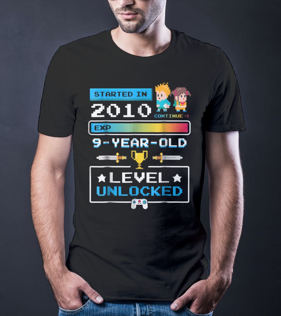 Started In 2010 9 Year Old Level Unlocked Gamer EXP Trophy T-Shirt
