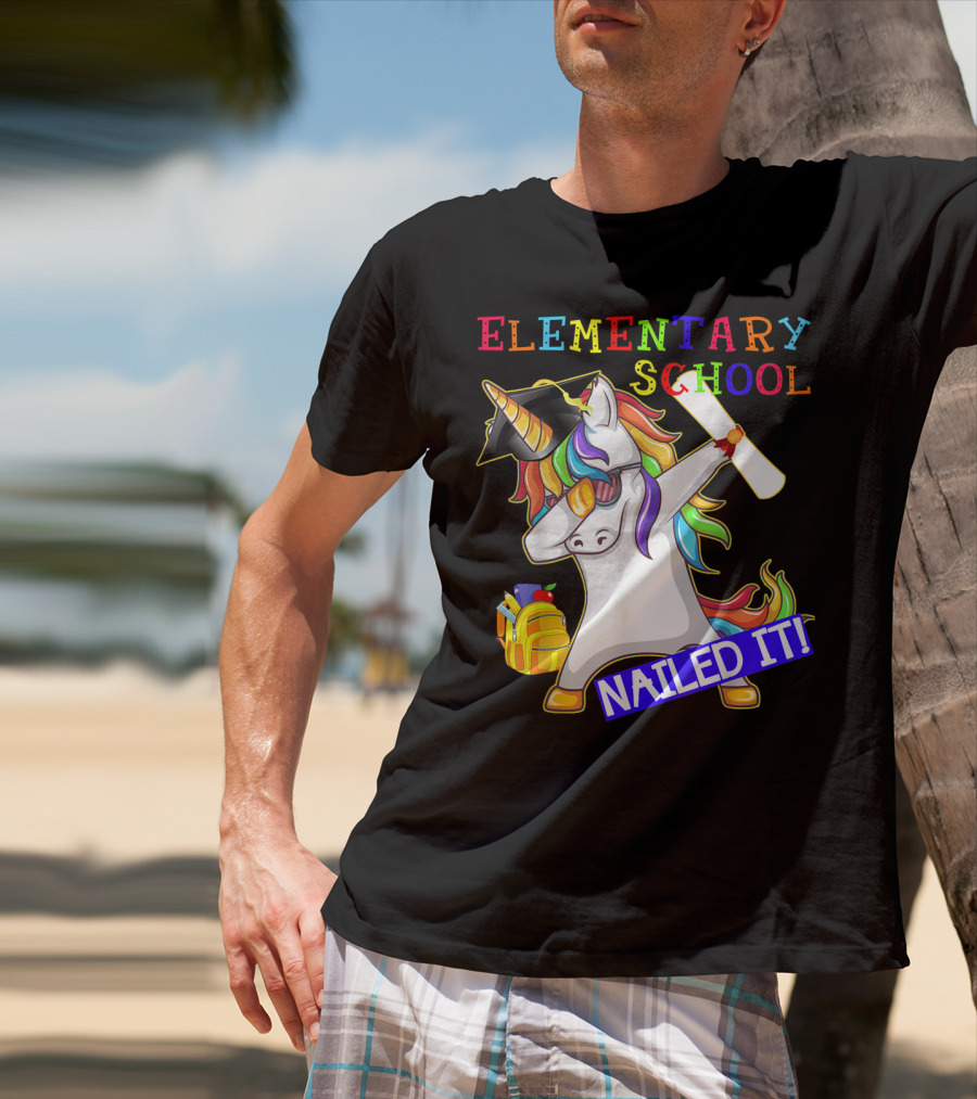 Elementary School Dabbing Unicorn Graduation Nailed It T-Shirt