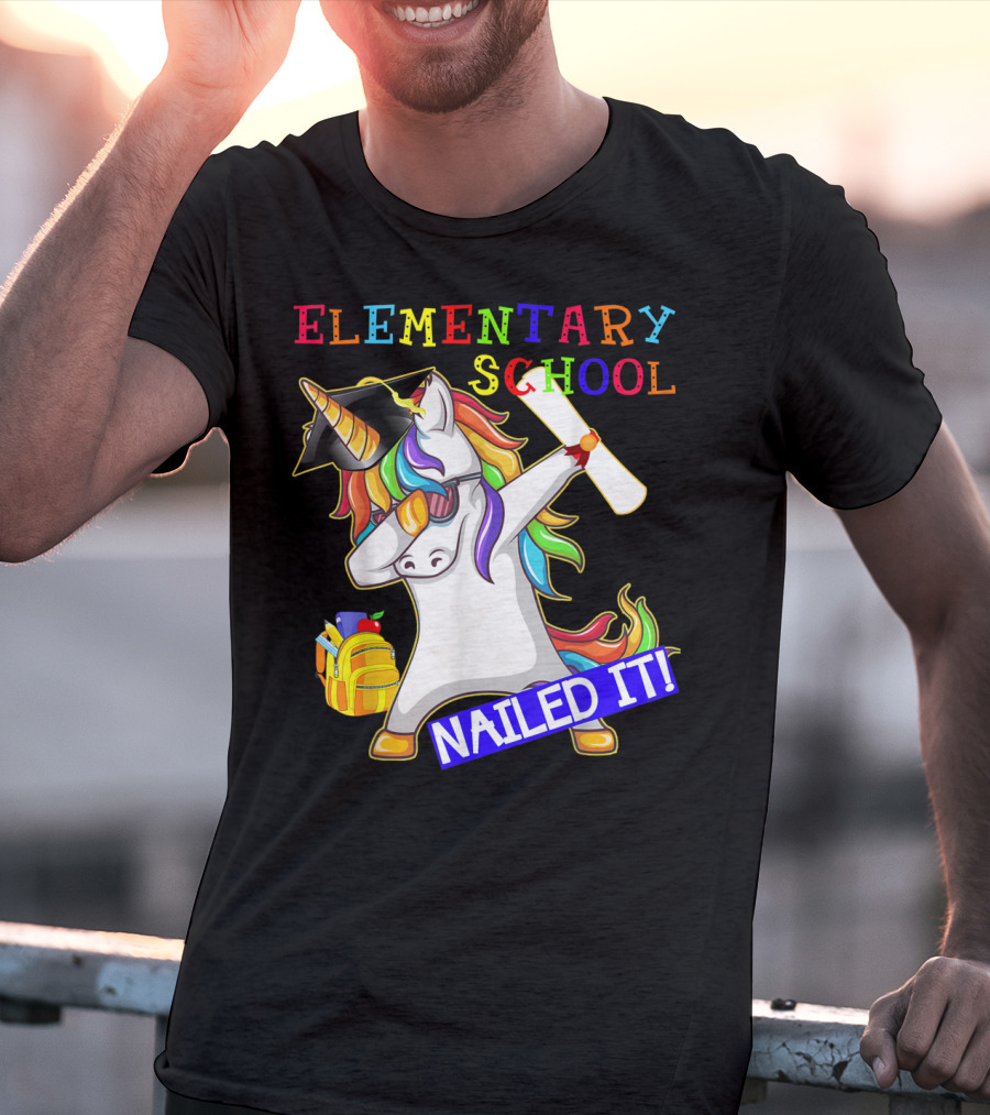 Elementary School Dabbing Unicorn Graduation Nailed It T-Shirt