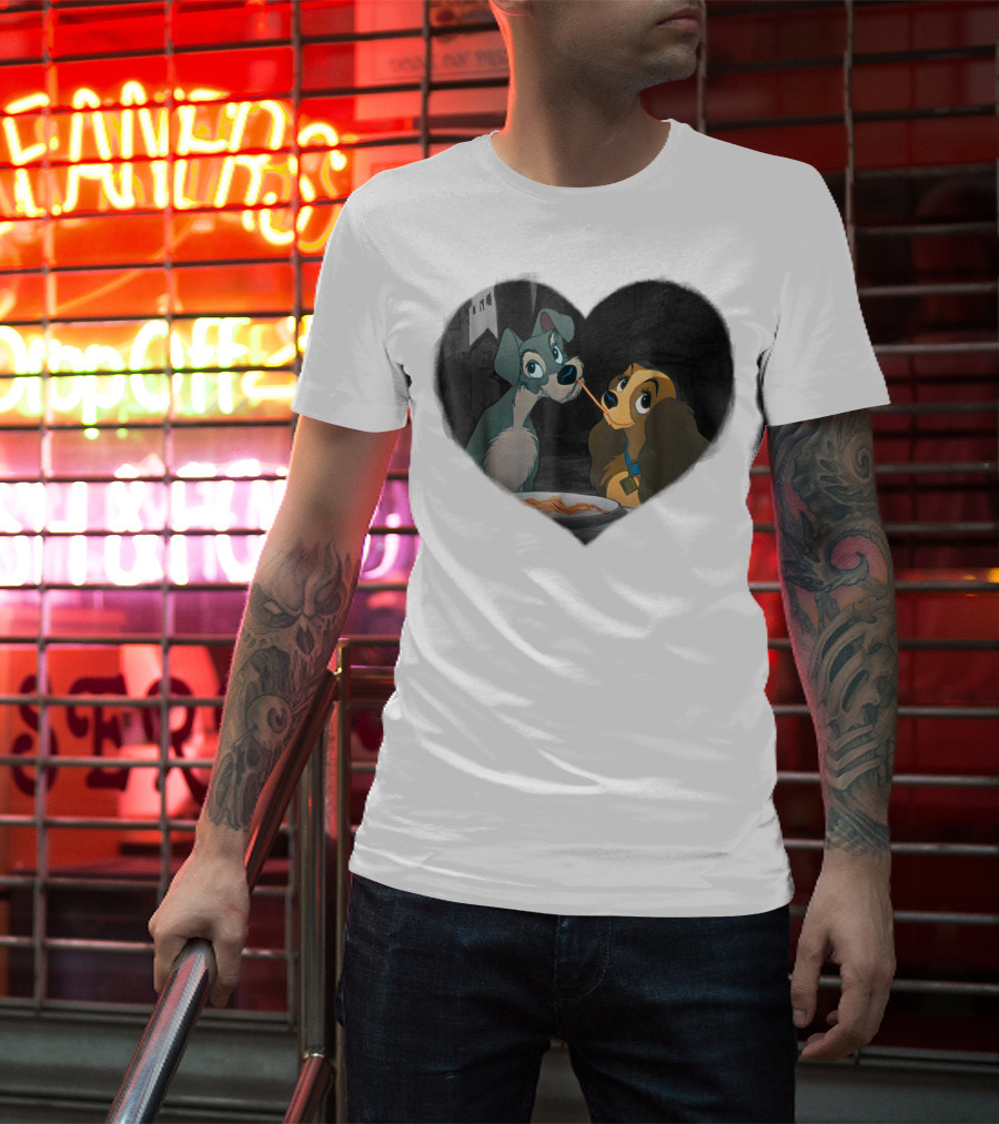 Disney Lady And The Tramp Heart Spaghetti Scene First Kiss T-Shirt