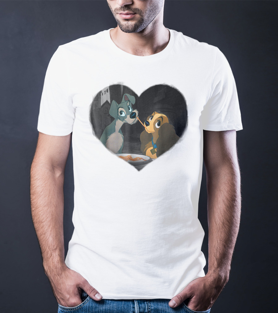 Disney Lady And The Tramp Heart Spaghetti Scene First Kiss T-Shirt