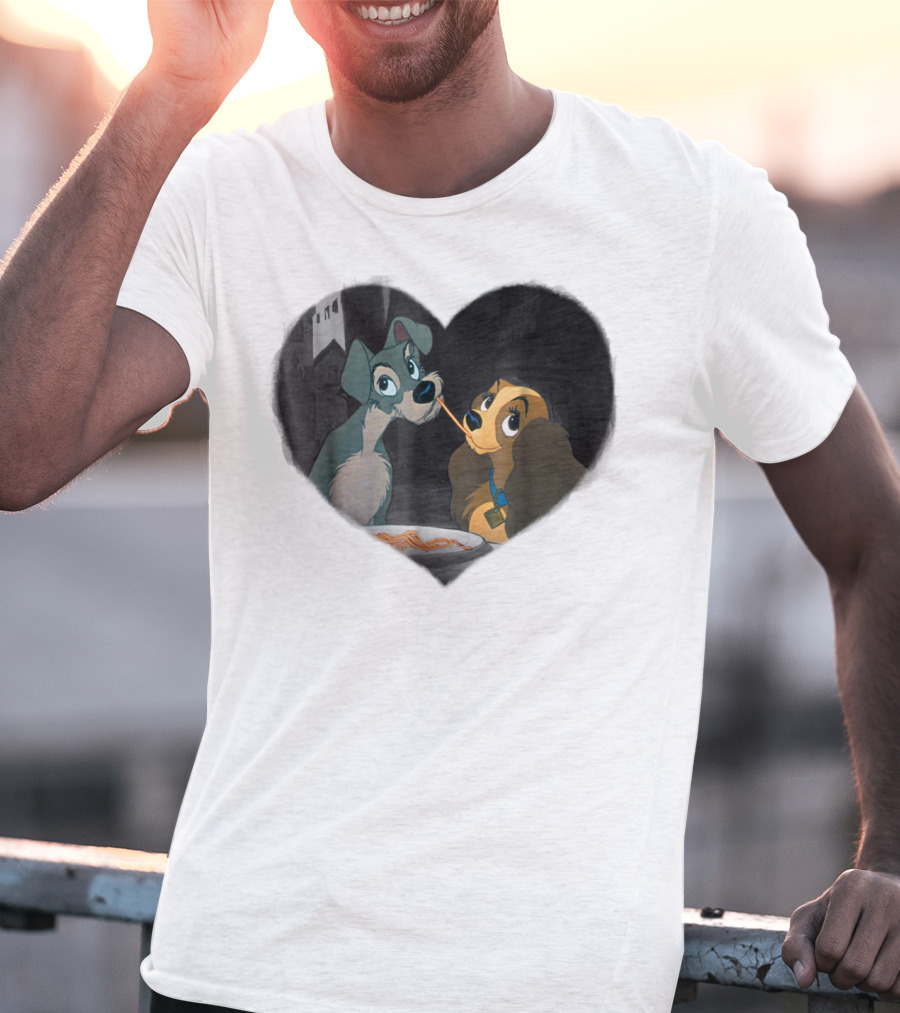 Disney Lady And The Tramp Heart Spaghetti Scene First Kiss T-Shirt