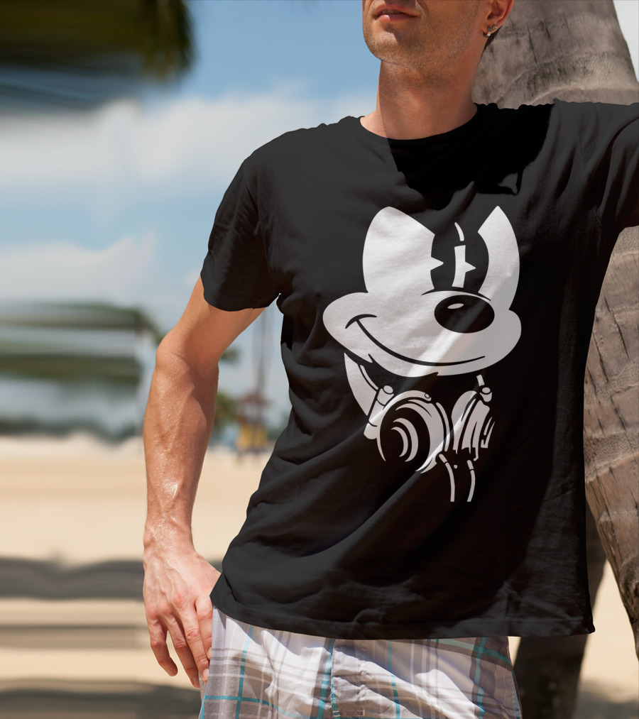 Disney Mickey Mouse Headphones Smiling Iconic Character T-Shirt
