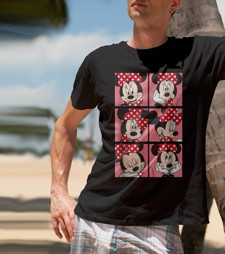 Disney Minnie Mouse Red Polka Dot Bow Pink Grid Expressions T-Shirt