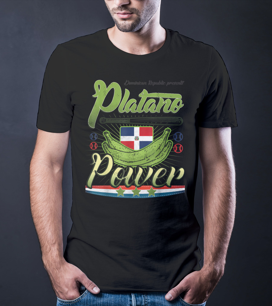 Dominican Republic Presents Platano Power Flag Baseball T-Shirt