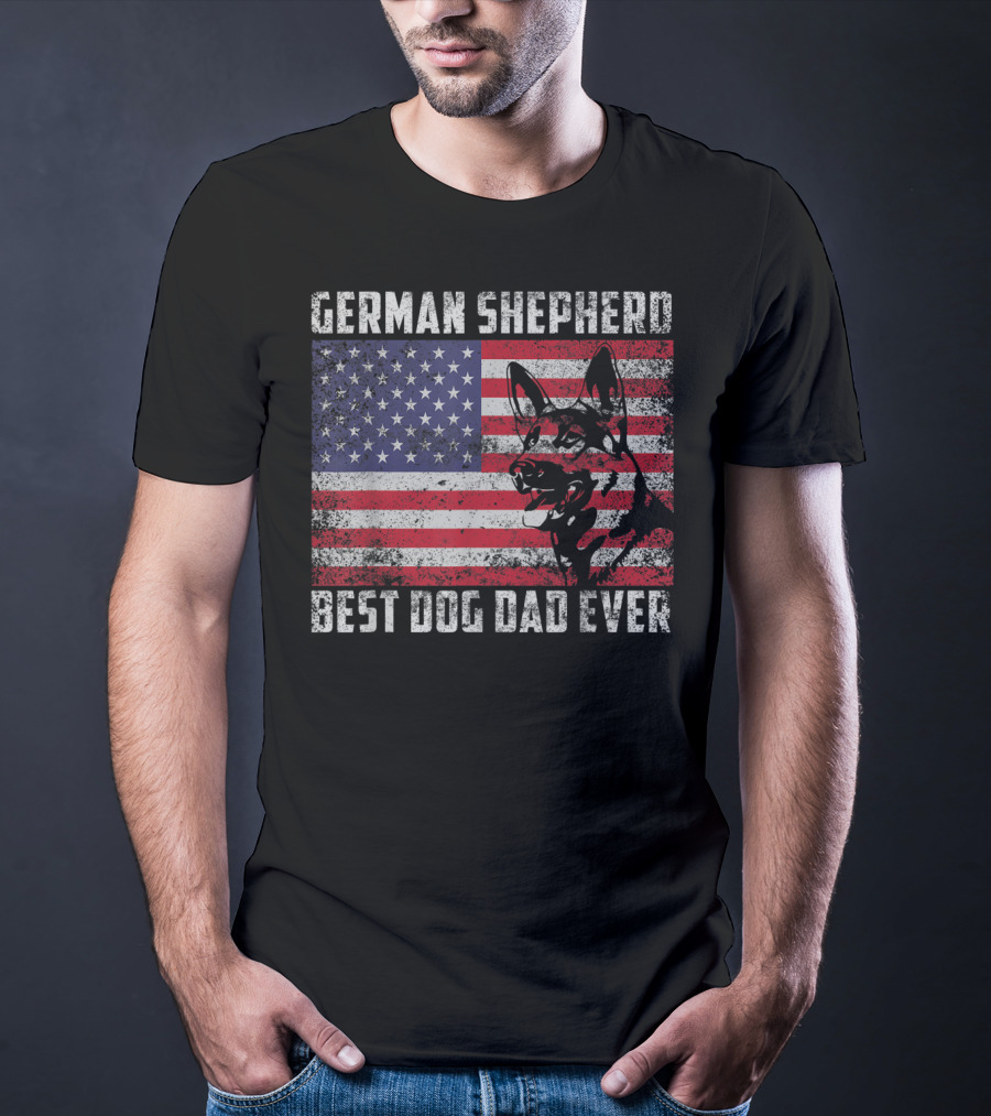 German Shepherd Best Dog Dad Ever American Flag T-Shirt