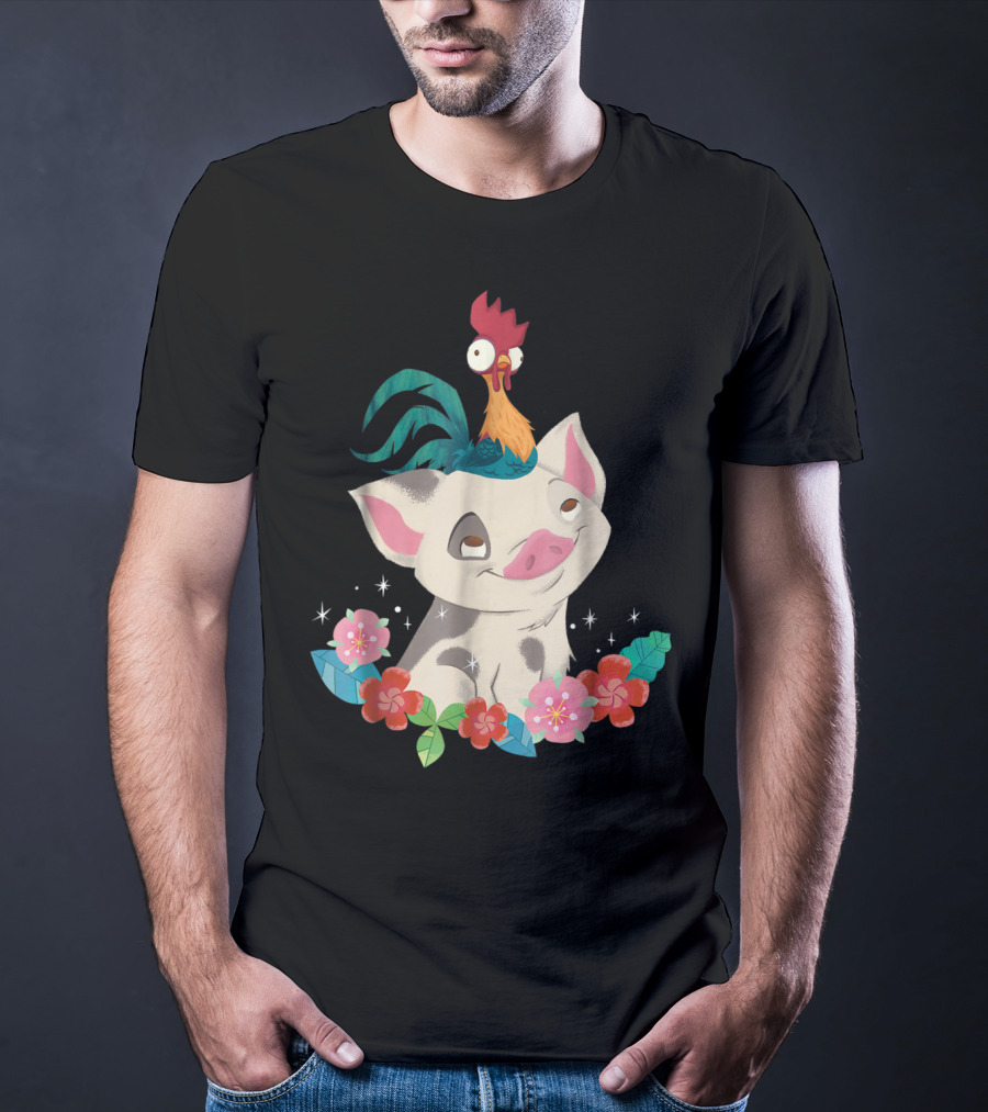 Disney Moana HeiHei And Pua With Colorful Flowers T-Shirt
