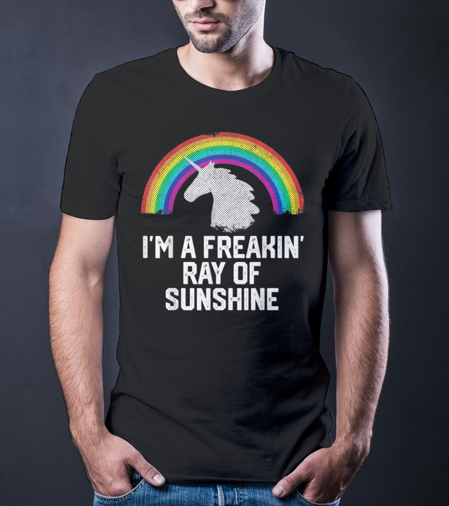 I'm A Freakin' Ray Of Sunshine Funny Rainbow Unicorn Vintage T-Shirt