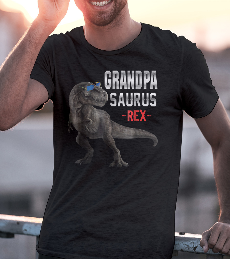Grandpa Saurus Rex Dinosaur Wearing Sunglasses T-Shirt