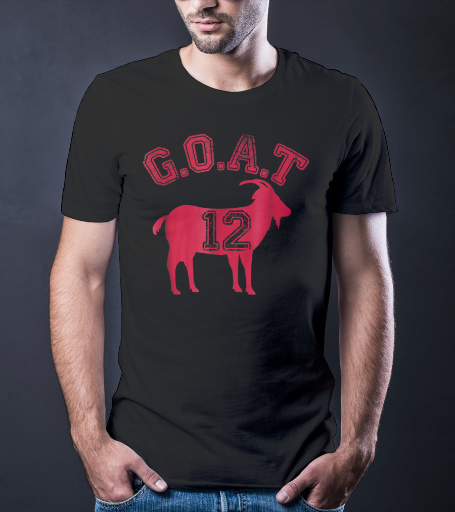 G.O.A.T 12 Greatest All Time Distressed New England Football T-Shirt