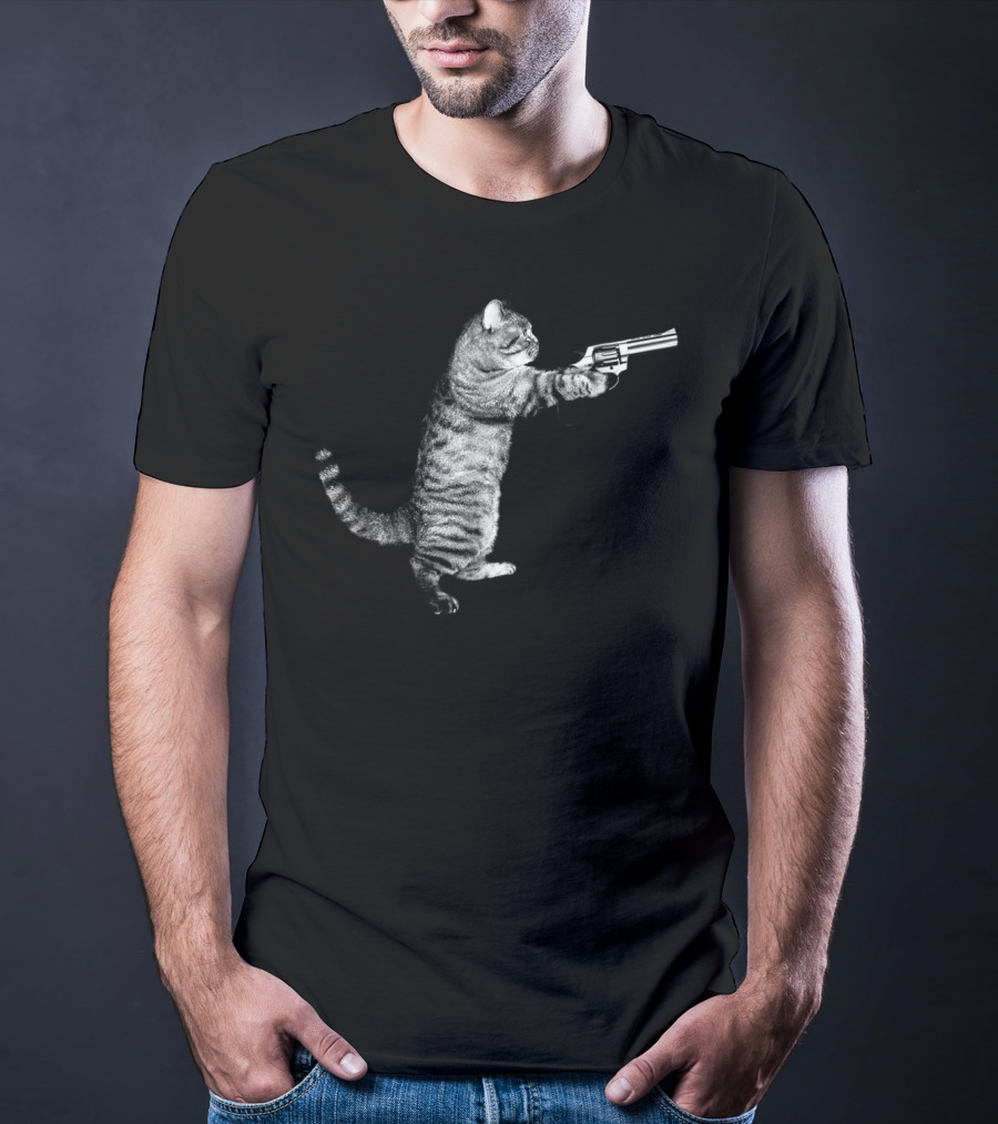 Gun Kitty Funny Cat Holding Revolver T-Shirt