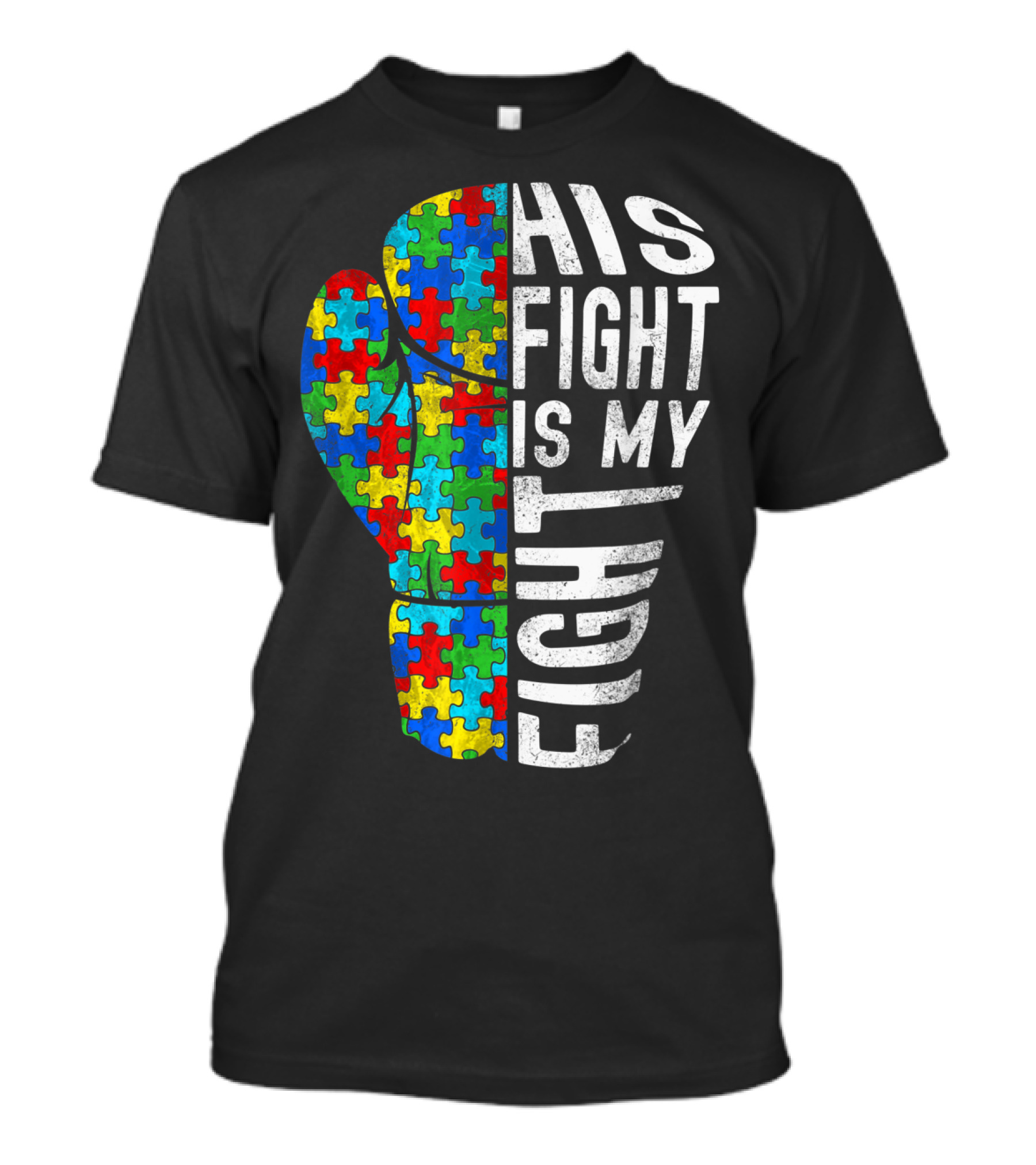 His Fight Is My Fight Autism Awareness Puzzle Boxing Glove T-Shirt