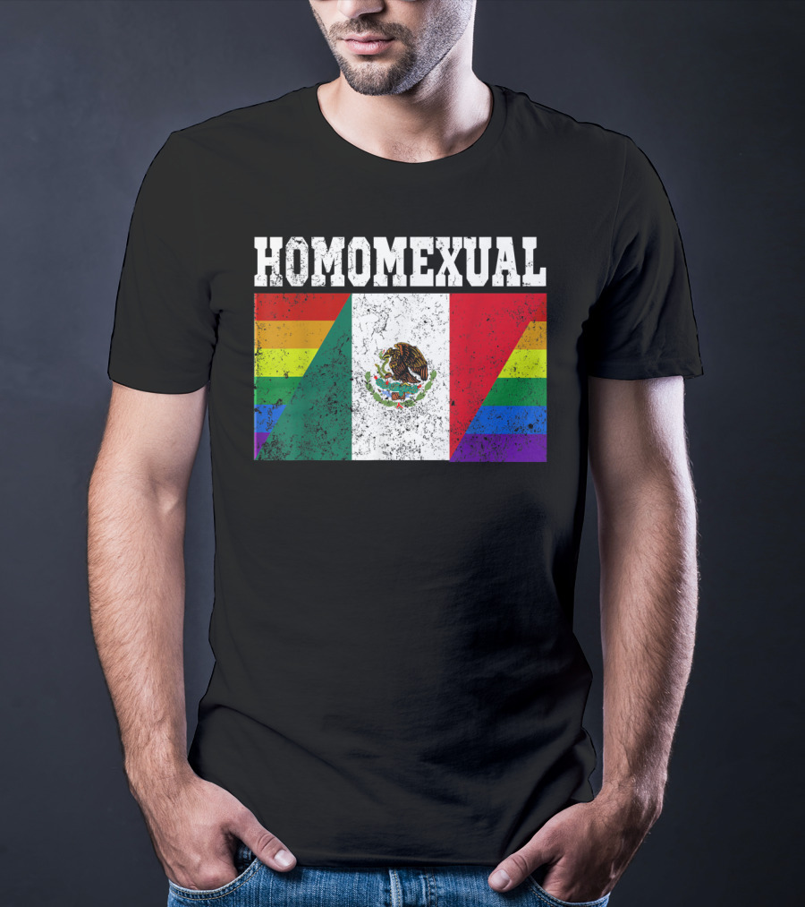 Homomexual Mexican Flag With Rainbow Colors T-Shirt