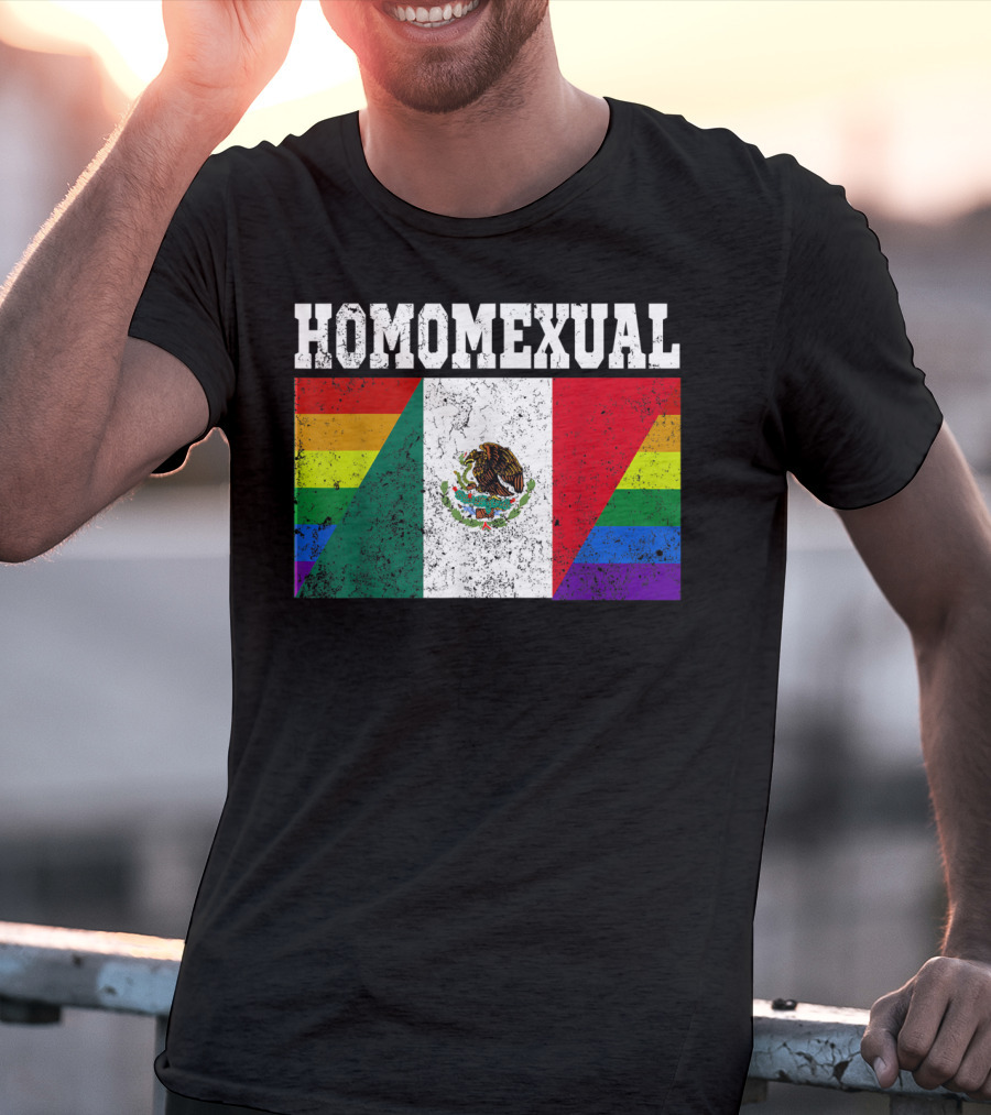 Homomexual Mexican Flag With Rainbow Colors T-Shirt