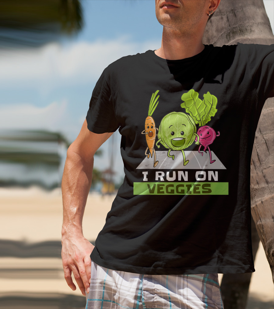 I Run On Veggies Funny Vegan Vegetarian Carrot Cabbage Beet Running T-Shirt
