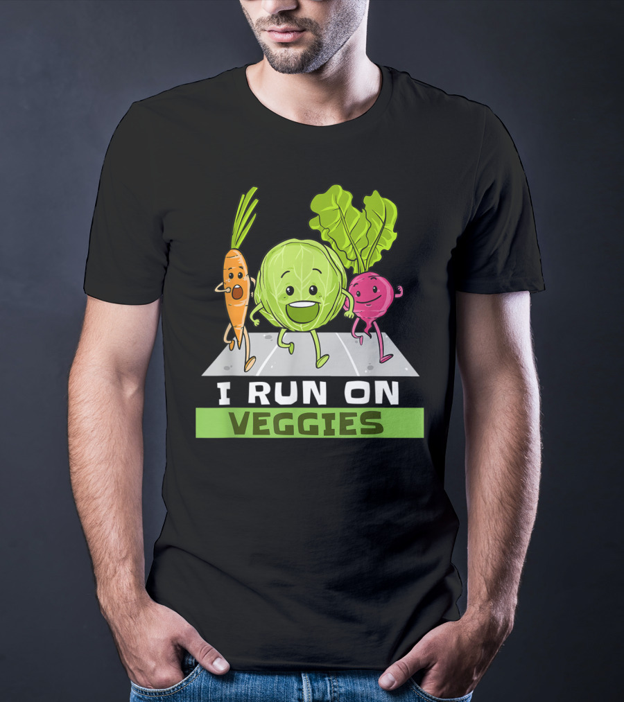 I Run On Veggies Funny Vegan Vegetarian Carrot Cabbage Beet Running T-Shirt