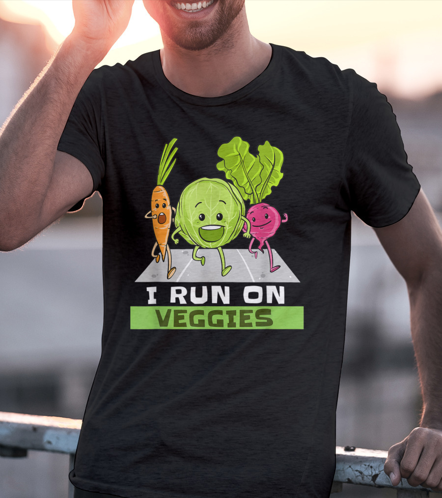 I Run On Veggies Funny Vegan Vegetarian Carrot Cabbage Beet Running T-Shirt
