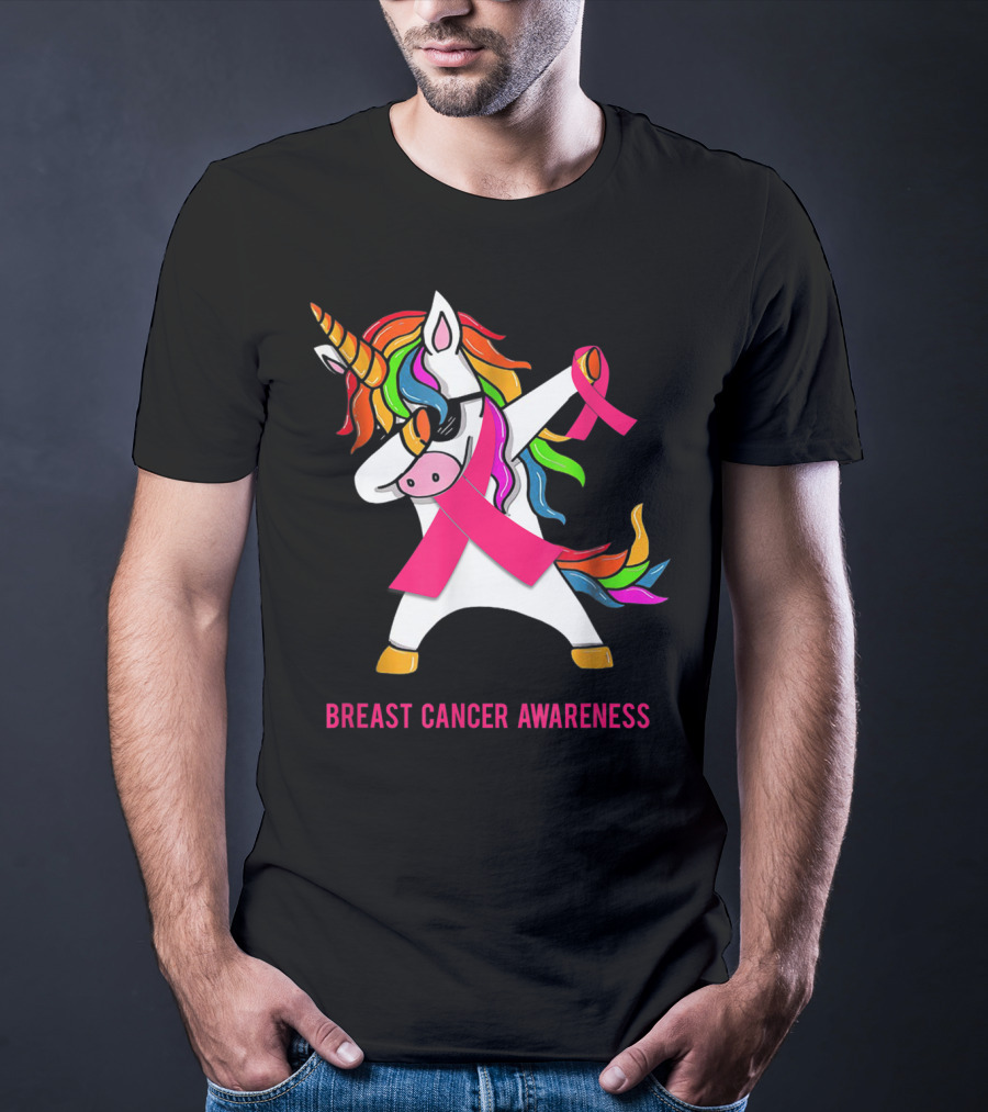 Breast Cancer Awareness Unicorn Rainbow Ribbon Dance T-Shirt