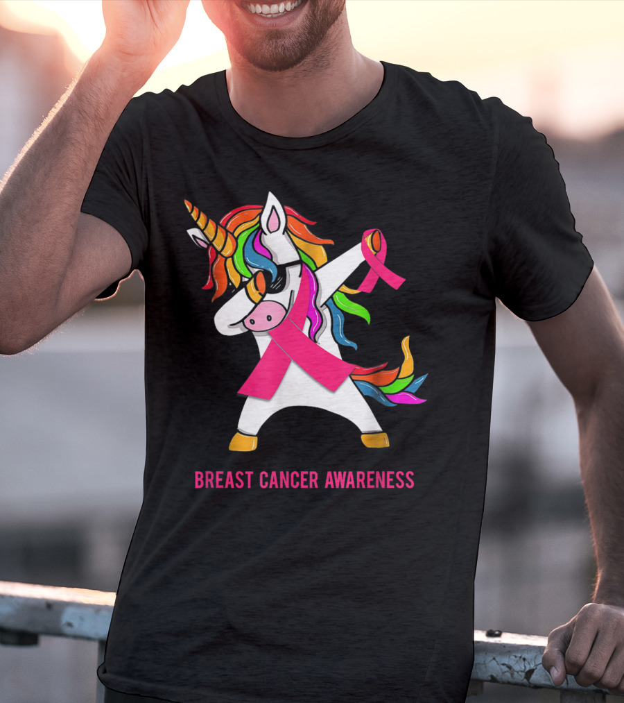 Breast Cancer Awareness Unicorn Rainbow Ribbon Dance T-Shirt