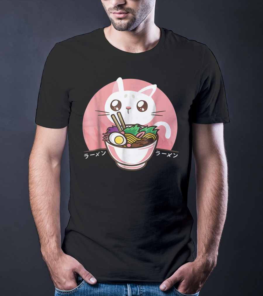 Kawaii Japanese Ramen Noodles Anime Cat Love T-Shirt
