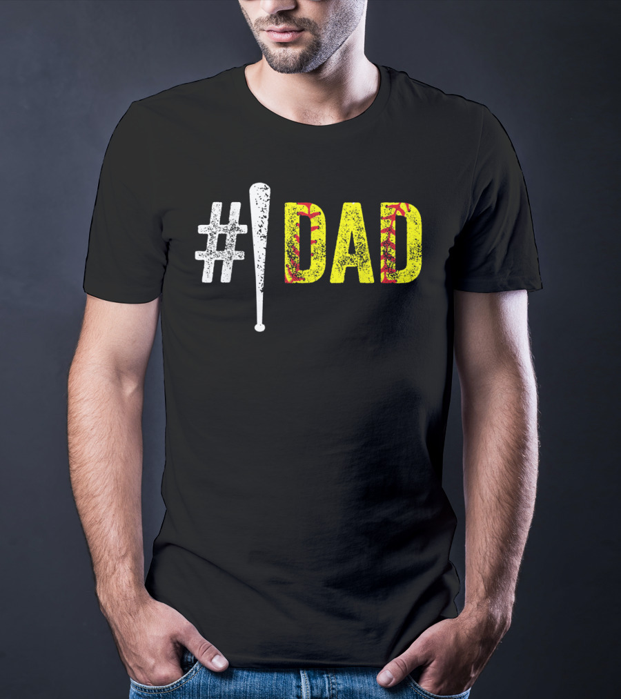1 Dad Number One Softball Fan Dad T-Shirt