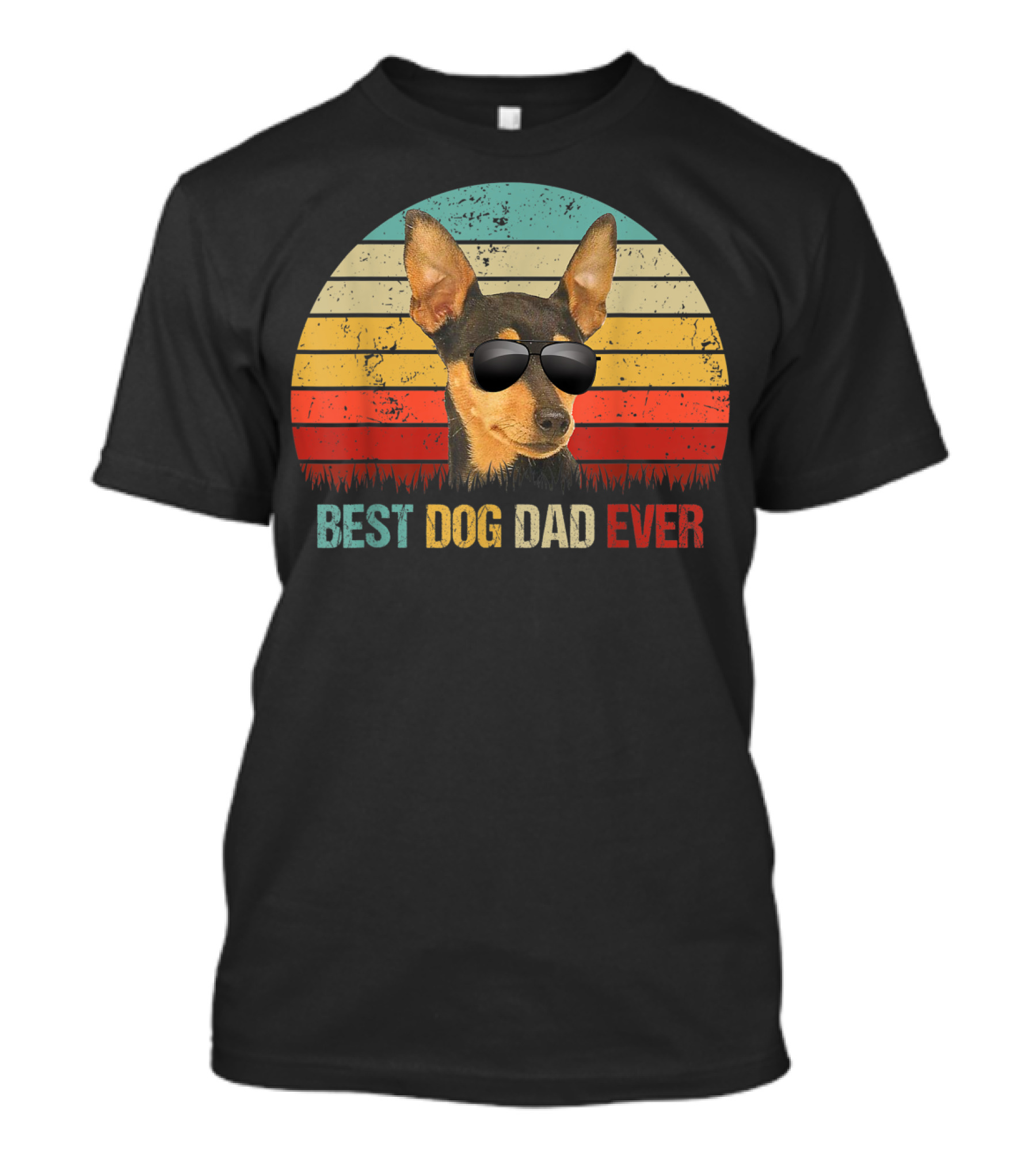 Best Dog Dad Ever Chihuahua Retro Style Sunglasses Vintage Stripes T-Shirt