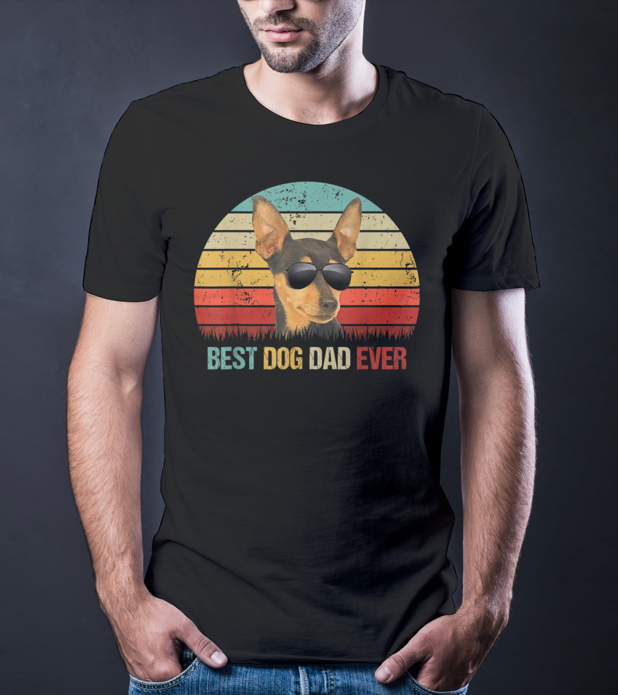 Best Dog Dad Ever Chihuahua Retro Style Sunglasses Vintage Stripes T-Shirt