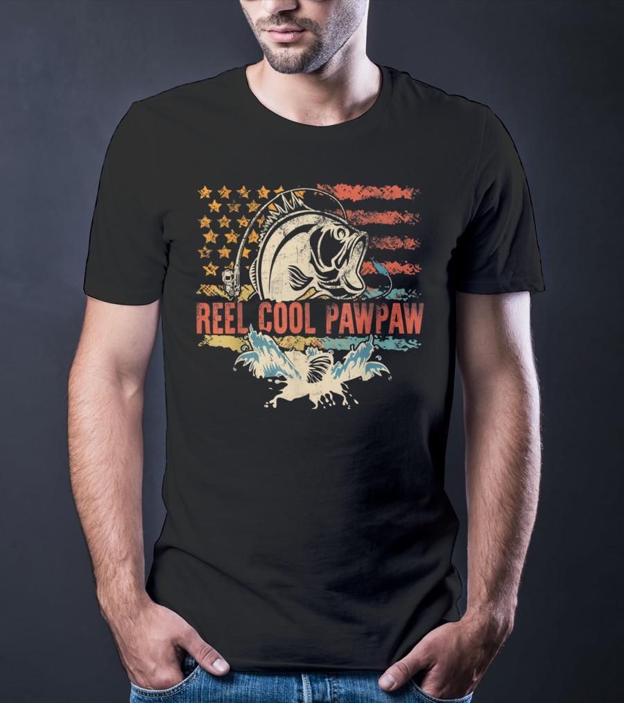 Reel Cool PawPaw Funny Fishing American Flag Bass T-Shirt