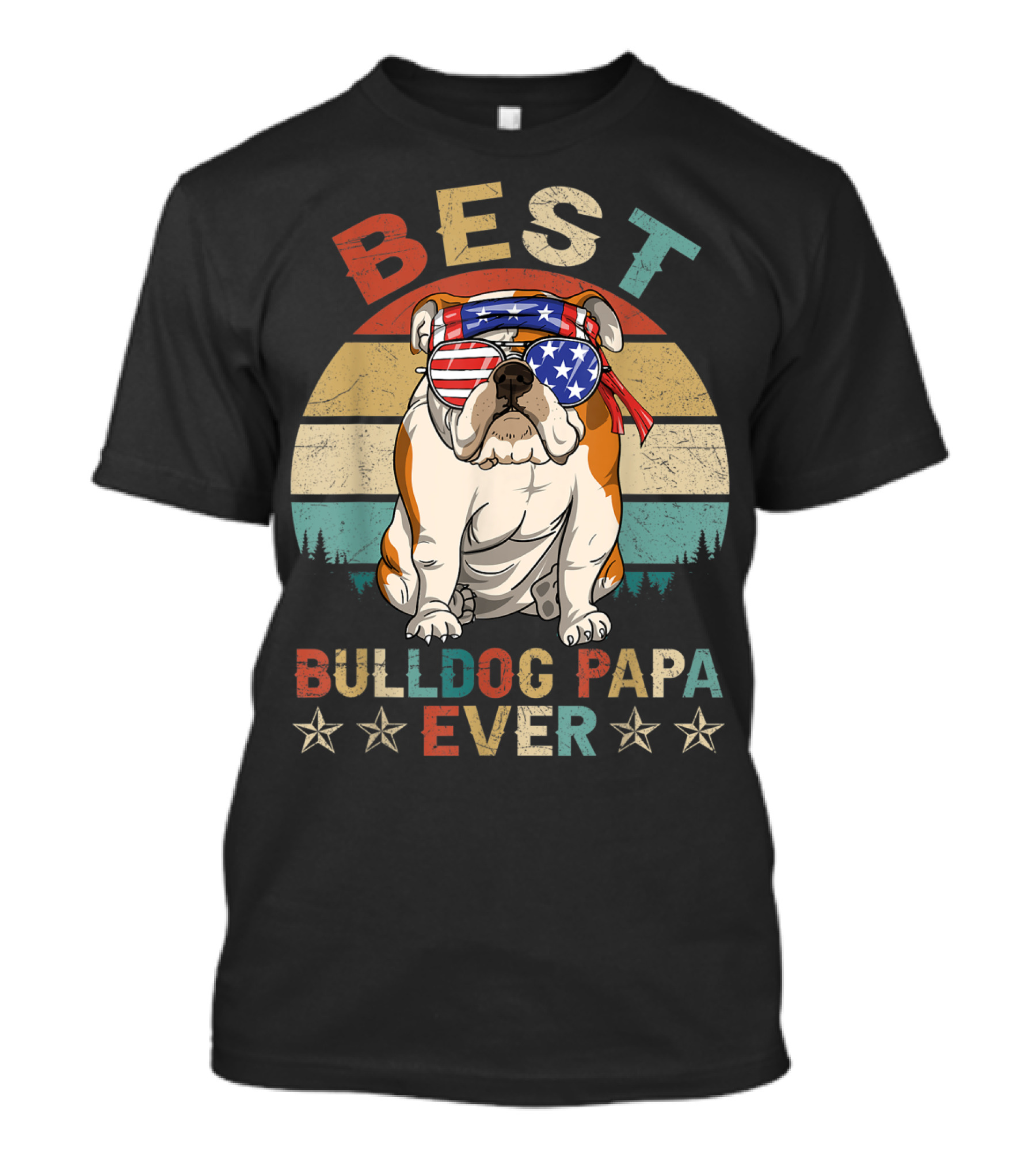 Best Bulldog Papa Ever Vintage Patriotic American Flag Dog T-Shirt