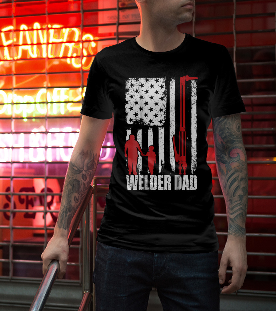 Welder Dad American Flag Grunge T-Shirt