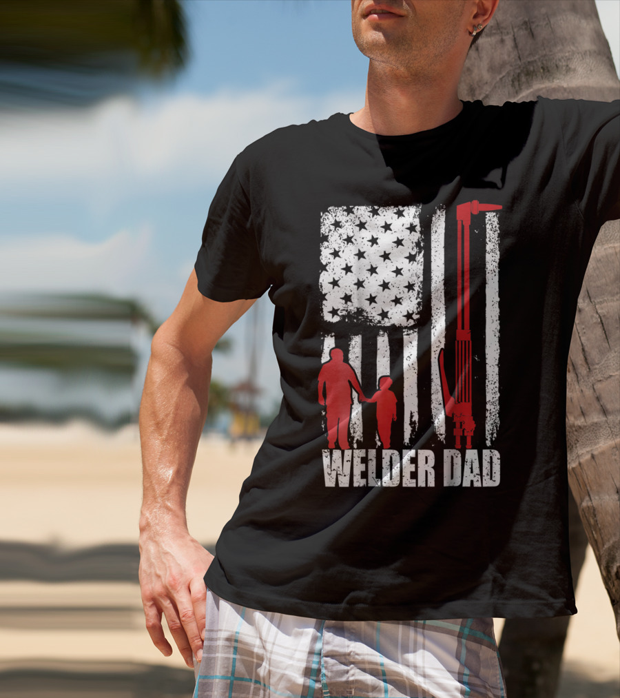 Welder Dad American Flag Grunge T-Shirt