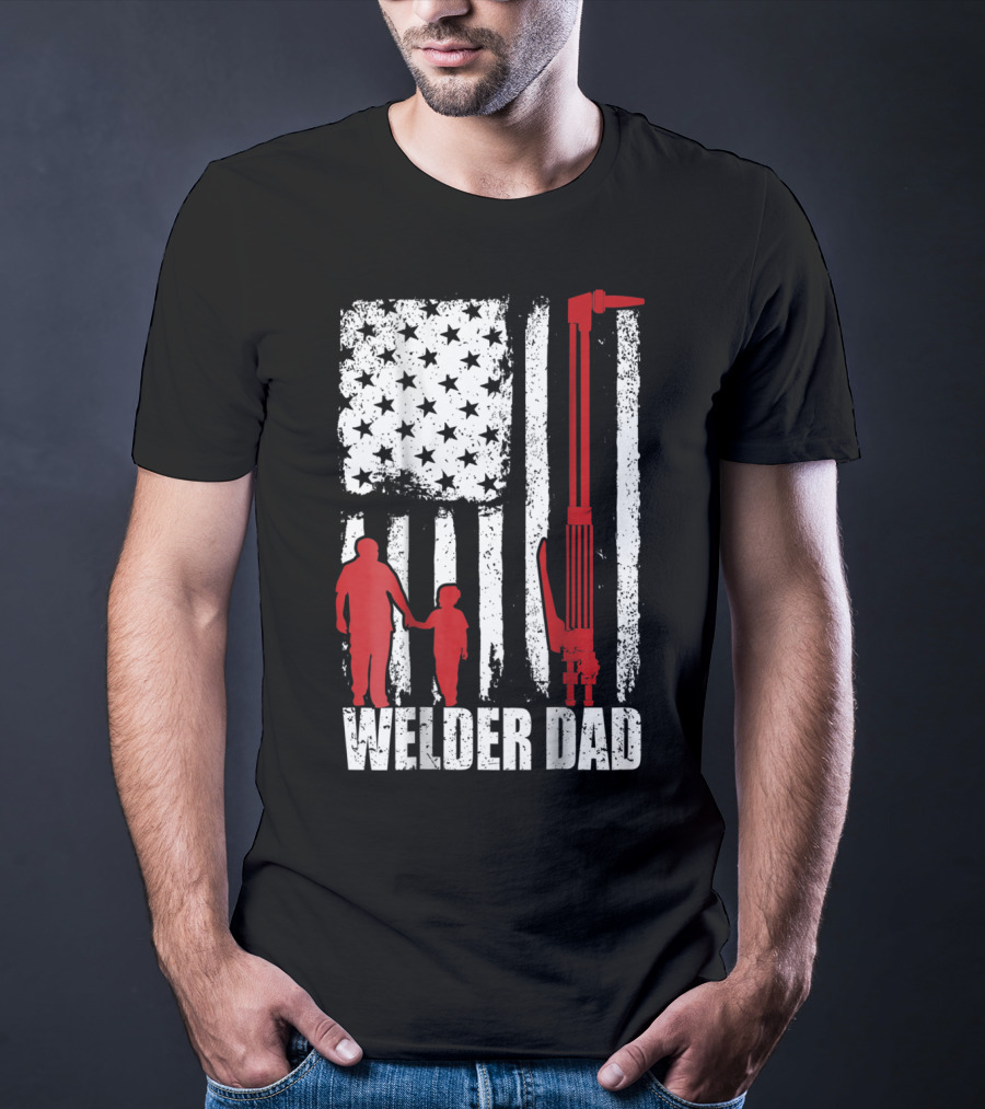 Welder Dad American Flag Grunge T-Shirt