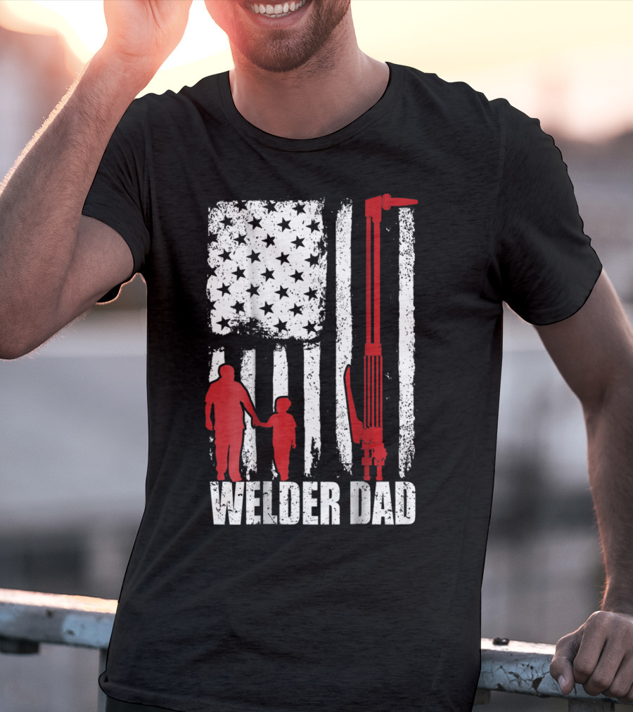 Welder Dad American Flag Grunge T-Shirt