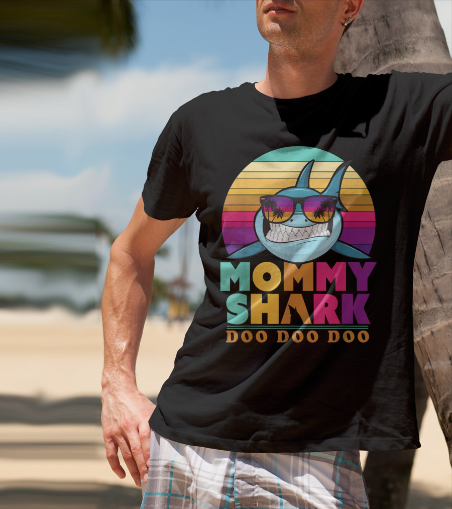 Mommy Shark Doo Doo Doo Retro Sunset With Sunglasses T-Shirt