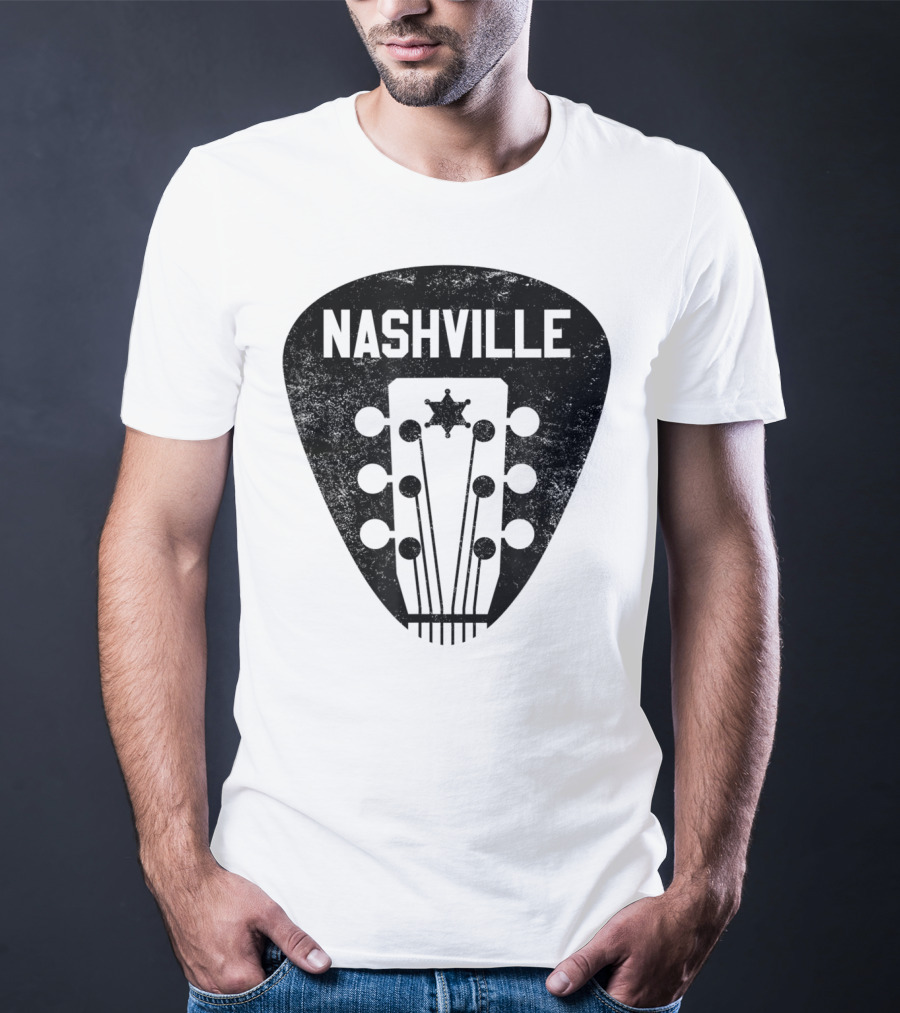 Nashville Guitar Pick With Vintage Music Headstock T-Shirt
