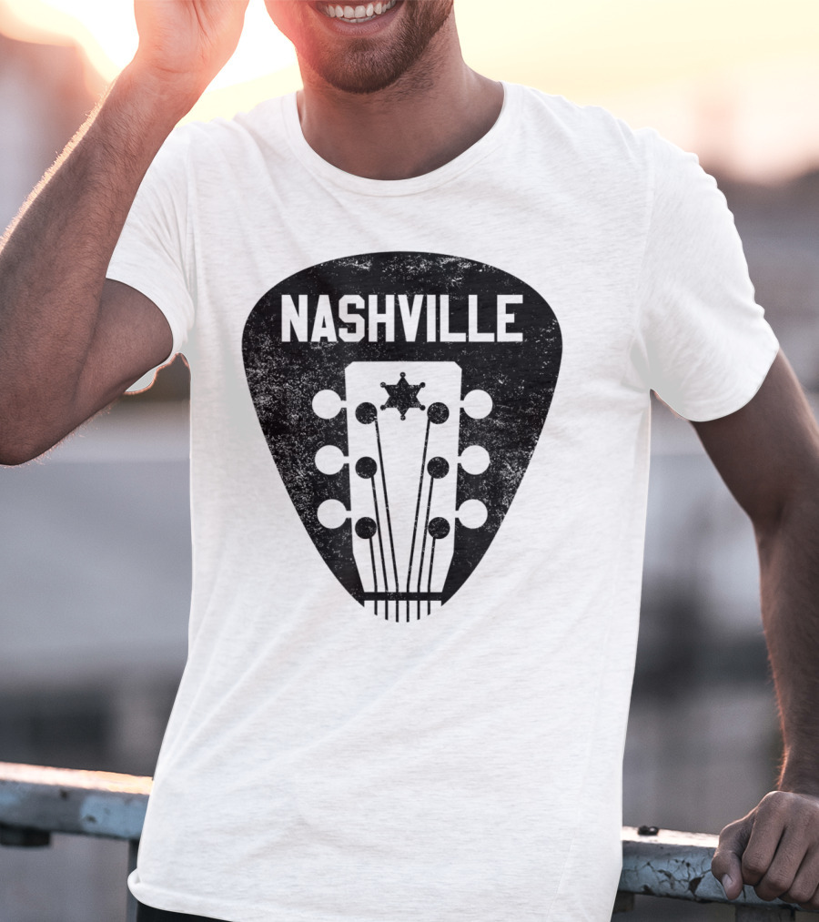 Nashville Guitar Pick With Vintage Music Headstock T-Shirt