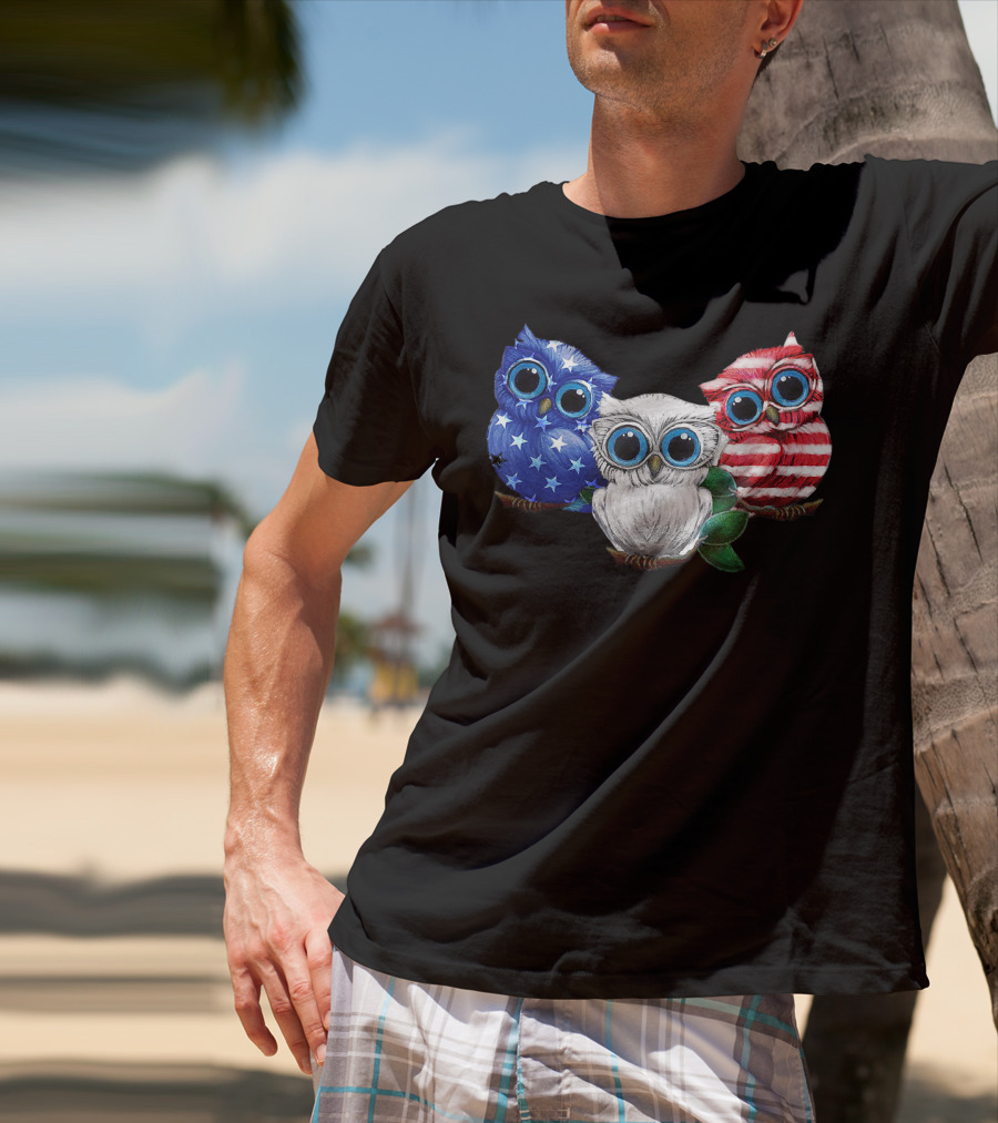 Patriotic Red White Blue Owl Trio T-Shirt