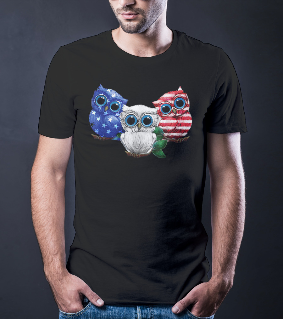 Patriotic Red White Blue Owl Trio T-Shirt