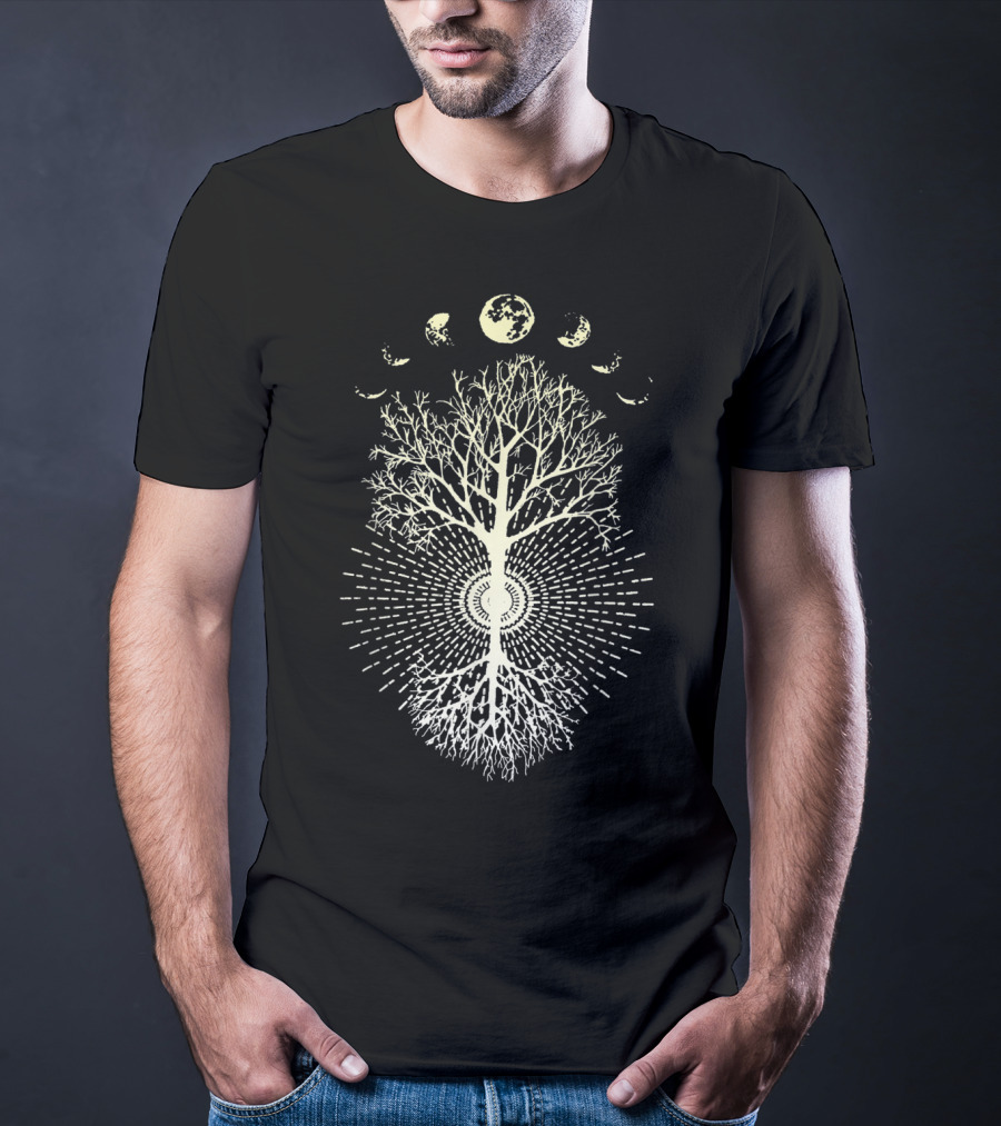 Phases Of The Moon Tree With Radiating Symmetry And Branches T-Shirt