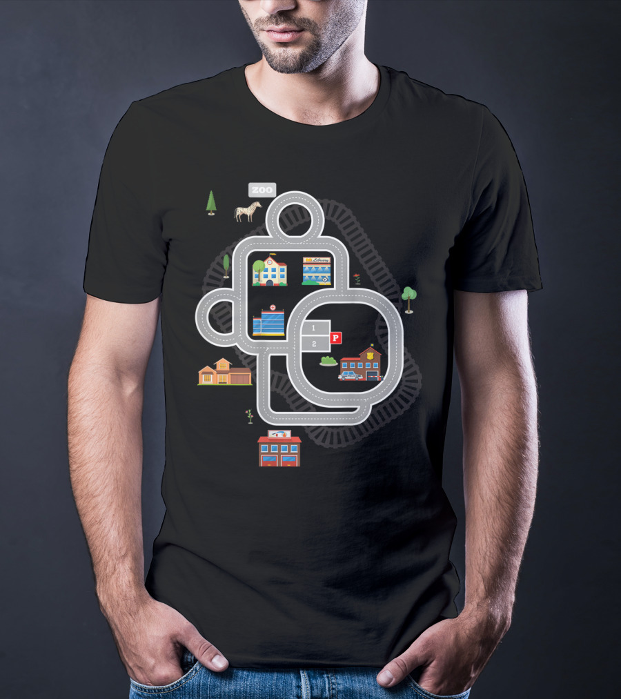 Zoo Road Map Play Mat Car Train Activity Back T-Shirt