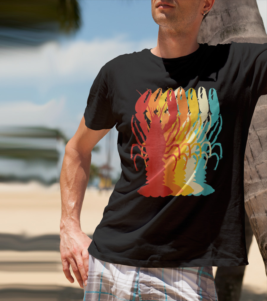 Retro Crawfish Rainbow Cajun Crayfish Novelty T-Shirt