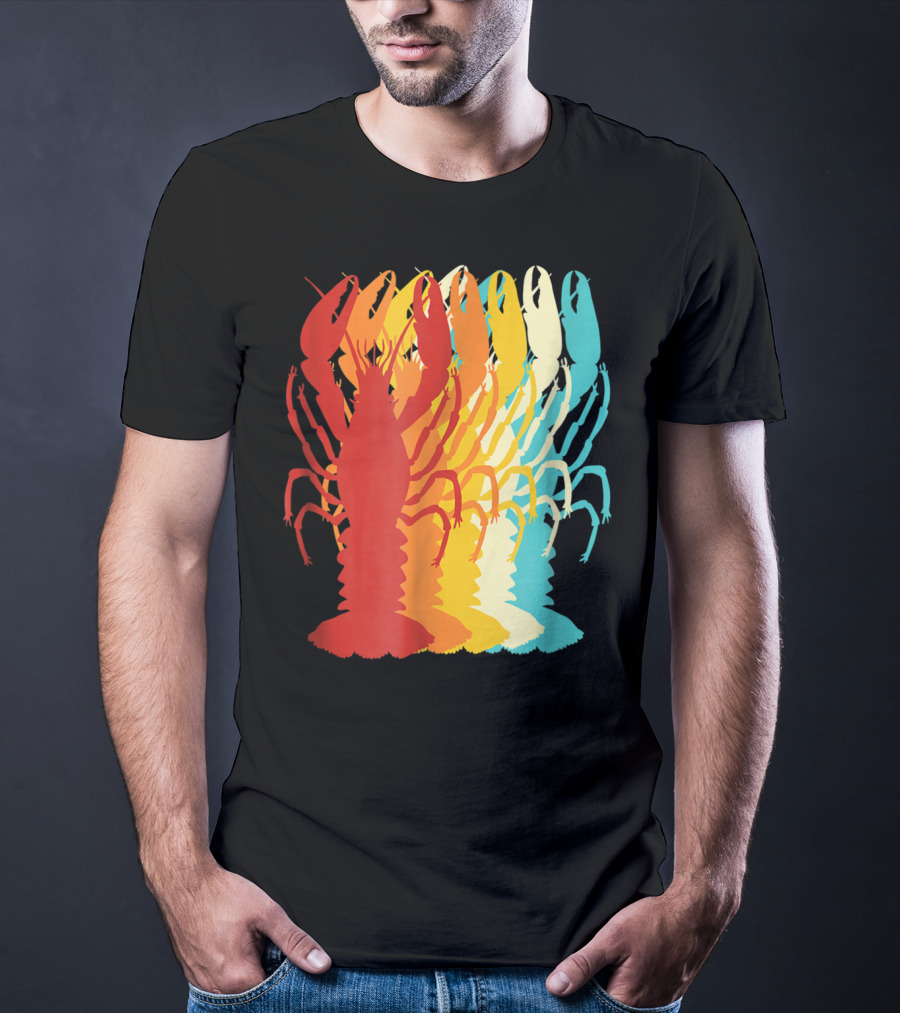 Retro Crawfish Rainbow Cajun Crayfish Novelty T-Shirt