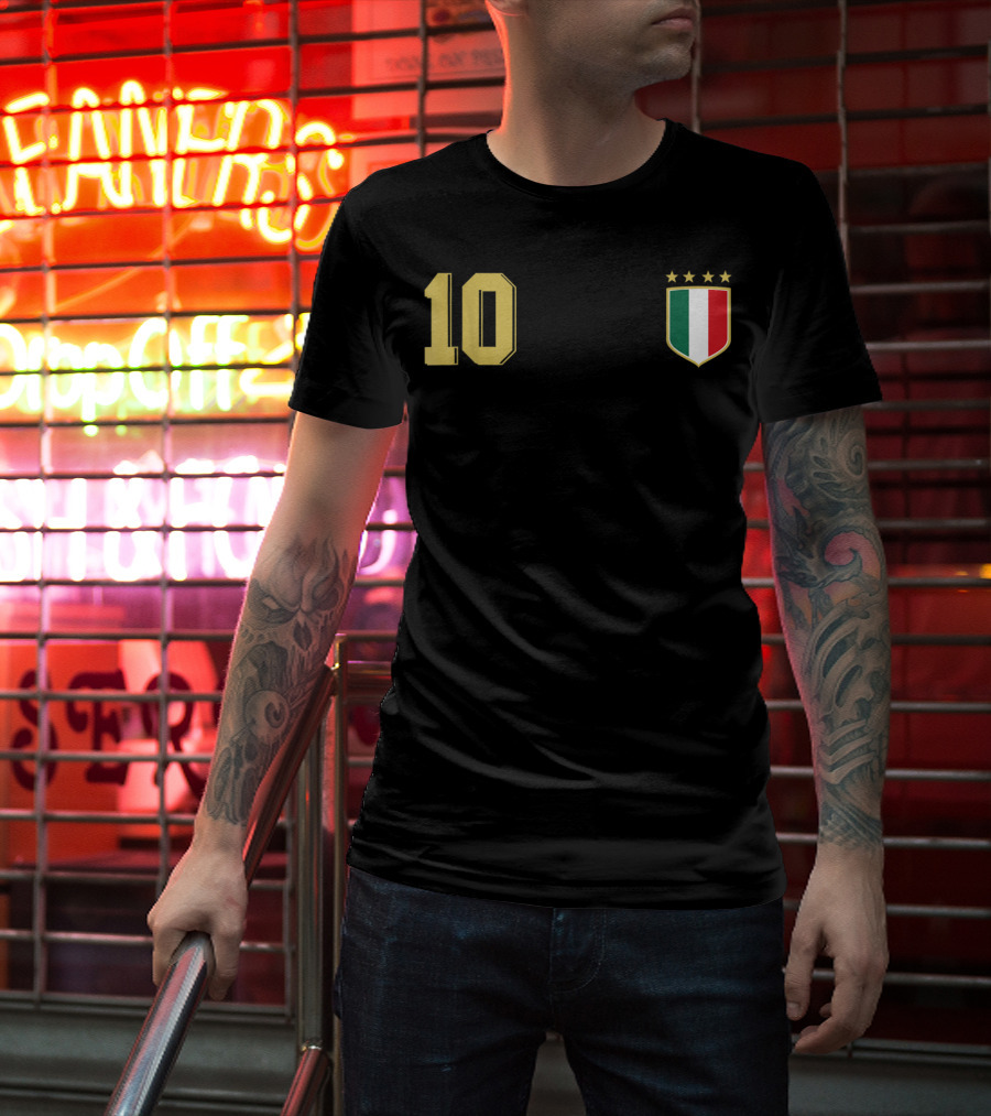 Italia Retro Soccer Jersey Italy Football 10 Crest Stars T-Shirt