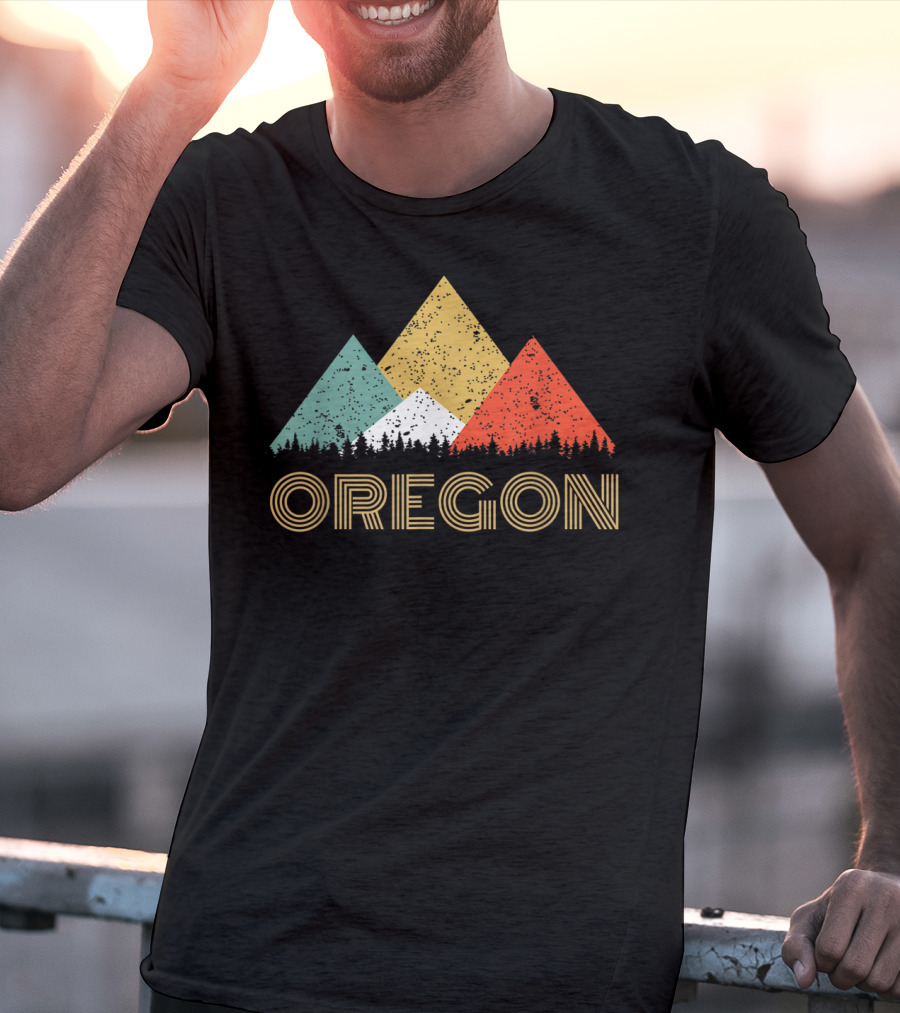 Oregon Retro Mountain Triangles Forest T-Shirt