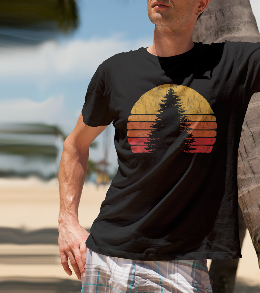 Retro Sunset Pine Tree Silhouette Minimalist T-Shirt