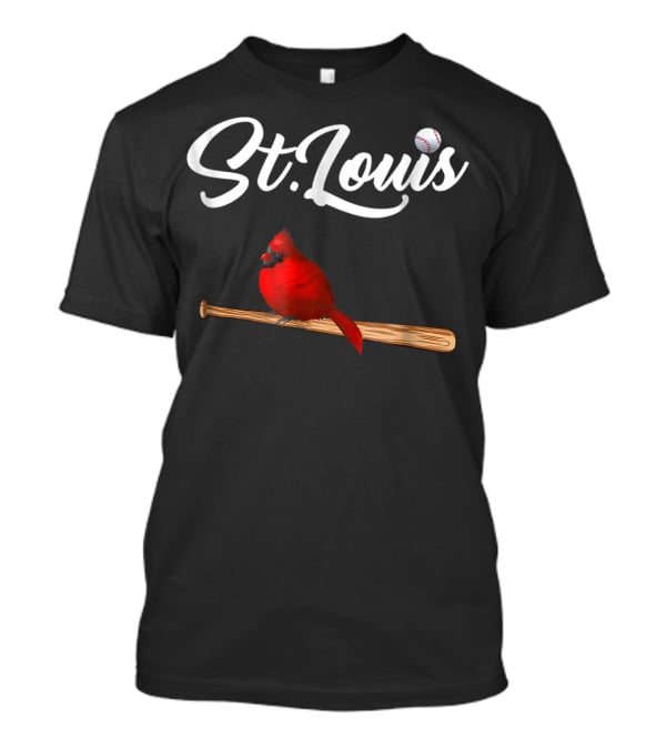 St. Louis Red Cardinal On Baseball Bat With Baseball T-Shirt